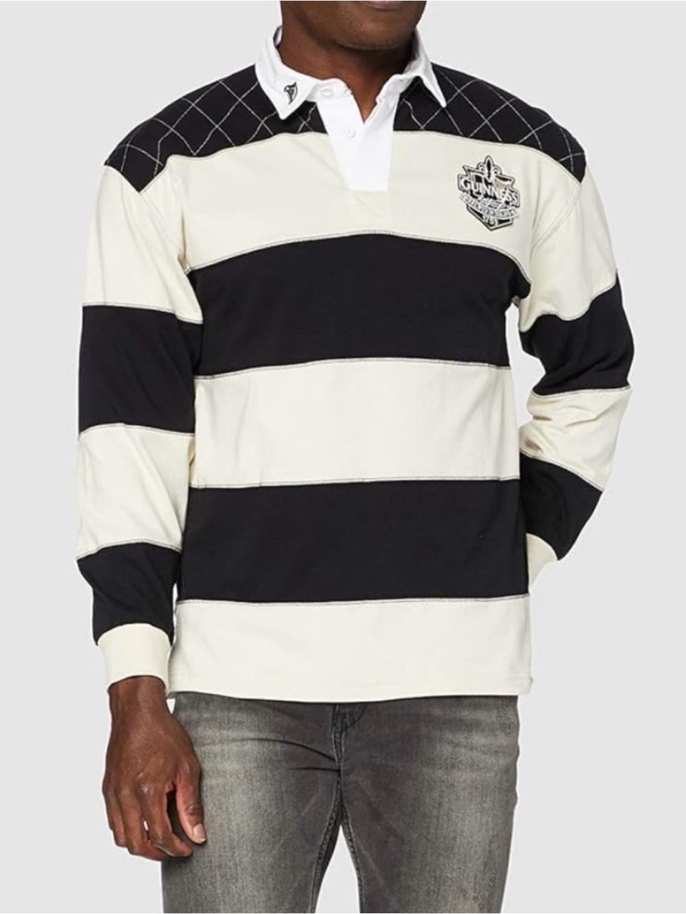 Guinness Black and White Striped Rugby Polo